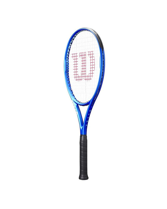 Wilson Ultra Team V5 tennis racket in blue, lightweight design for outdoor tennis play, with a sleek grip and frame.