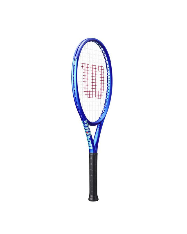Wilson Ultra 26 V5 tennis racket in blue, lightweight sport and outdoor tennis equipment with a sleek design.