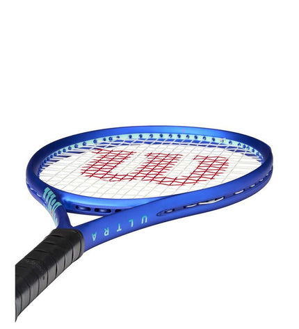 Wilson Ultra 26 V5 tennis racket in blue, showcasing its lightweight frame and grip, designed for outdoor tennis players.