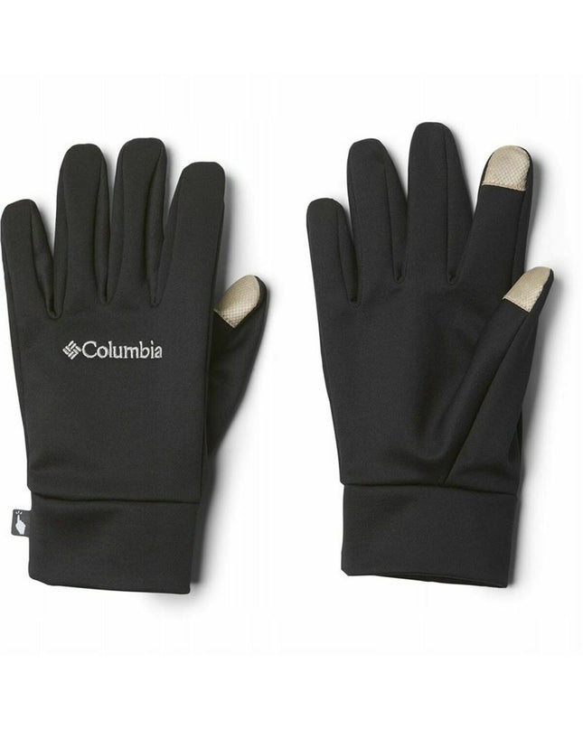 Columbia Omni-Heat Touch™ black outdoor gloves designed for camping and hiking, with thermal insulation and touchscreen compatibility.