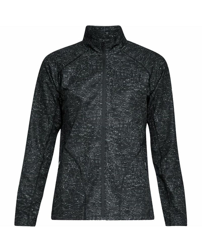 Under Armour Storm Printed women's sport jacket in dark gray, outdoor sportswear with a printed design and sleek fit.