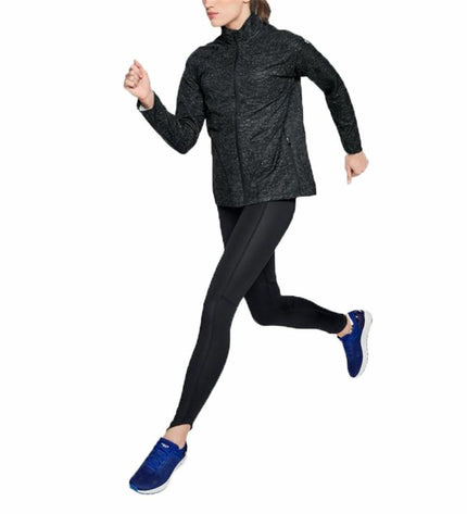 Under Armour Storm printed women's sport jacket in dark gray, suitable for outdoor activities and athletic wear.