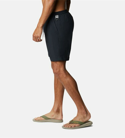 Columbia Summerdry men's black swim trunk for sports and watersports, quick-drying outdoor swimsuit with Columbia branding.