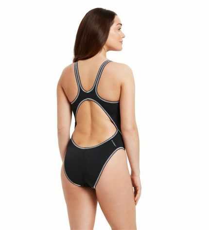Black Zoggs Wire Masterback women's swimsuit for water sports, with a sporty design and supportive back straps.