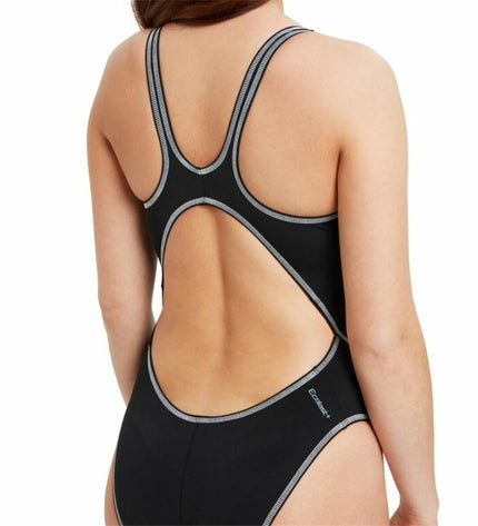 Zoggs wire masterback damesbadpak in zwart, sport en outdoor watersport swimsuit with a sleek design and supportive fit.