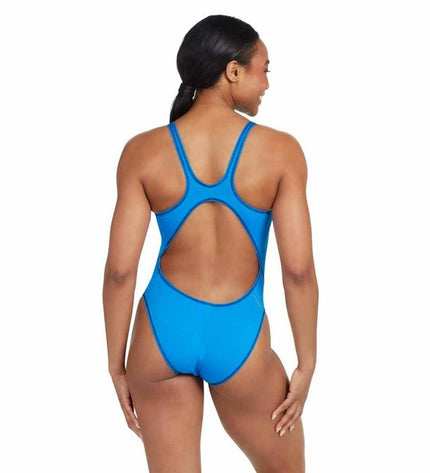 Zoggs Wire Masterback indigo women's swimsuit for water sports, featuring a sporty design and secure fit.