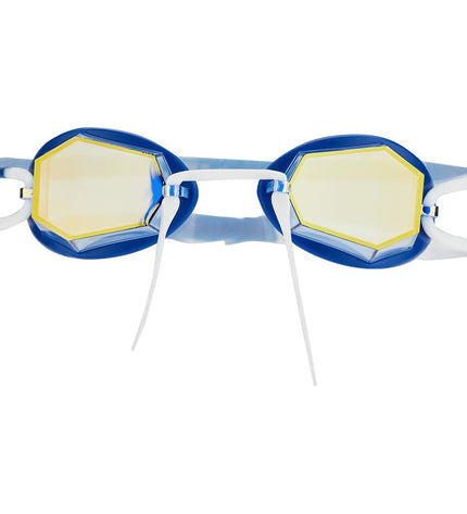 Zoggs Diamond Mirror swim goggles in blue and white, sport and outdoor watersport gear with mirrored lenses.