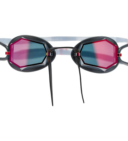 Zoggs Diamond Mirror swimming goggles in black and red, sport outdoor watersport eyewear with mirrored lenses.