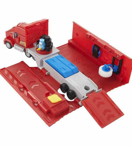 Mattel toy truck carrier vehicle from the speelgoed en games voertuigen collection, shown in a detailed close-up image.