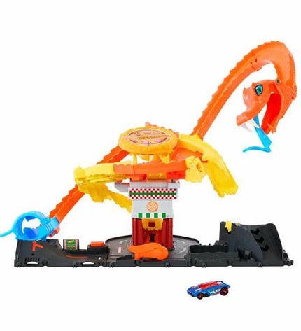 Mattel Racebaan toy race track with colorful cars and track pieces, perfect for children's racing games and imaginative play.