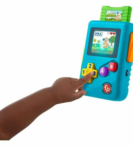 Fisher-Price My First Game Console, portable electronic toy with colorful buttons, designed for young children to play and learn.