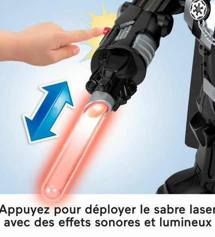 Fisher-Price Darth Vader action figure from Star Wars, detailed robot toy for kids, standing with arms at sides and helmet on.