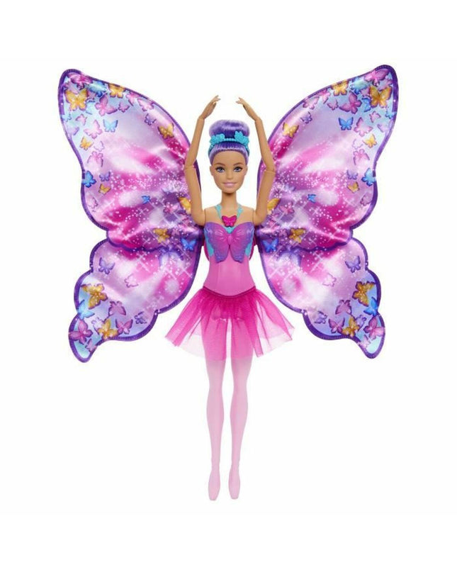 Barbie actiefiguur uit speelgoed en games, pop en actiefiguur, zwart haar en kleurrijk outfit, poseert op witte achtergrond.