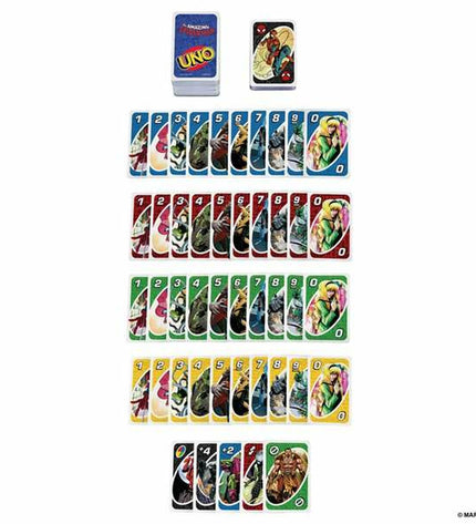 Mattel UNO Spiderman card game with Spiderman-themed playing cards and colorful packaging, suitable for fun family game nights.
