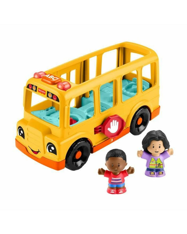 Fisher-Price Little People school bus toy with push handle and musical features, suitable for children’s play and imaginative fun.