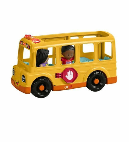 Fisher-Price Little People school bus toy with push and musical features, ideal for children's play and imaginative adventures.