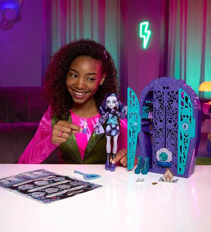Colorful Mattel action figure from toy set, dressed in costume, posed on a play surface with detailed accessories.