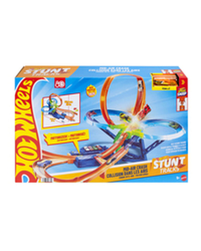 Colorful Mattel Racebaan toy race track with cars and racing elements for children, part of Mattel's vehicle toy collection.