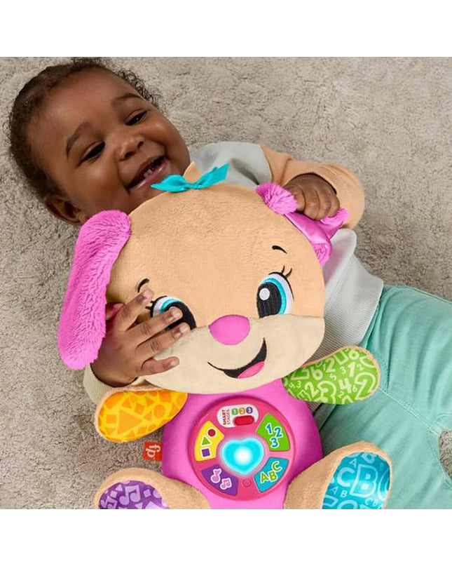 Fisher-Price soft plush dog toy, 30.48 x 25.40 x 13.34 cm, cuddly and child-friendly stuffed animal for kids.