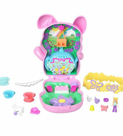 Polly Pocket playset with colorful miniature figures and accessories, measuring approximately 29x18x6 cm, for imaginative toy fun.
