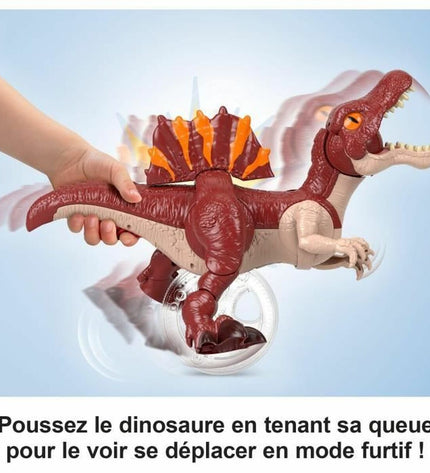 Imaginext JW4 Sprint Spino action figure from Jurassic World, detailed dinosaur toy for kids, with vibrant colors and movable parts.