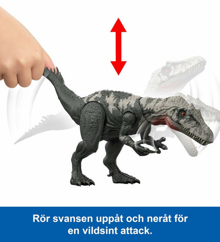 Jurassic World action figure from toy set, detailed dinosaur character with realistic features and vibrant colors.