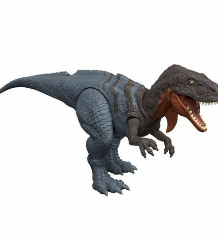 Jurassic World action figure from the toy line, detailed dinosaur character posed on a play surface with jungle backdrop.