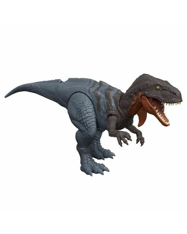 Jurassic World action figure from the toy line, detailed dinosaur character posed on a play surface with jungle backdrop.