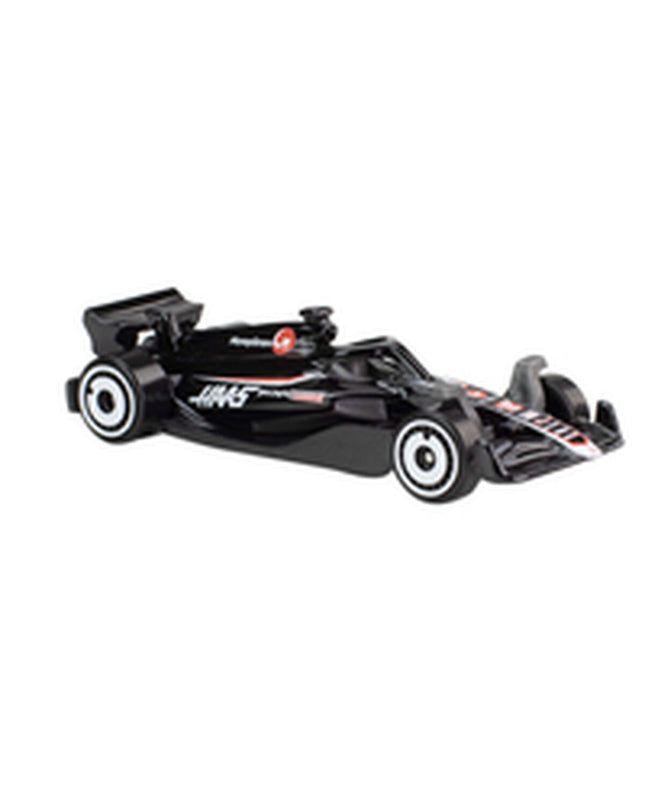 Colorful Hot Wheels F1 race car toy in 1:64 scale, featuring vibrant multicolor design and detailed vehicle features.