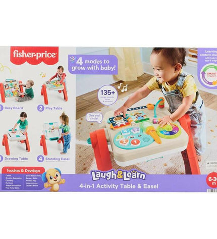 Colorful Fisher-Price interactive baby toy with buttons, lights, and moving parts designed for infants and young children.