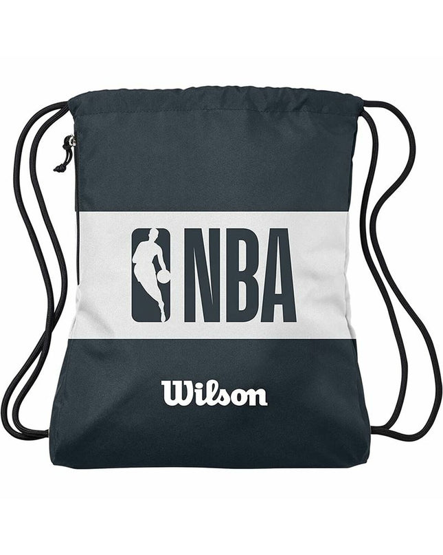 Wilson NBA Forge black drawstring sport bag with logo, designed for fans and outdoor use, featuring adjustable cords.