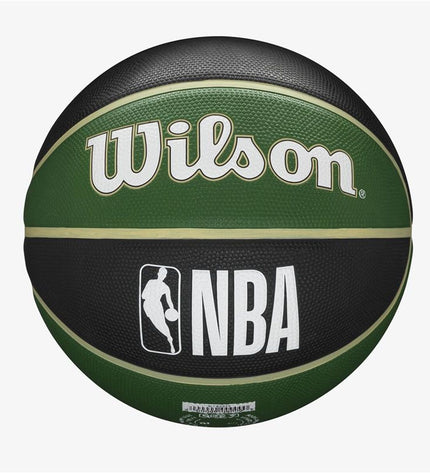 Wilson NBA Team Tribute Milwaukee basketball, size 7, natural rubber, green color, designed for outdoor basketball play.