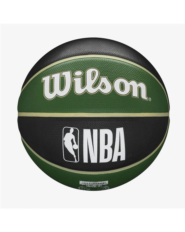 Wilson NBA Team Tribute Milwaukee basketball, size 7, natural rubber, green color, designed for outdoor basketball play.