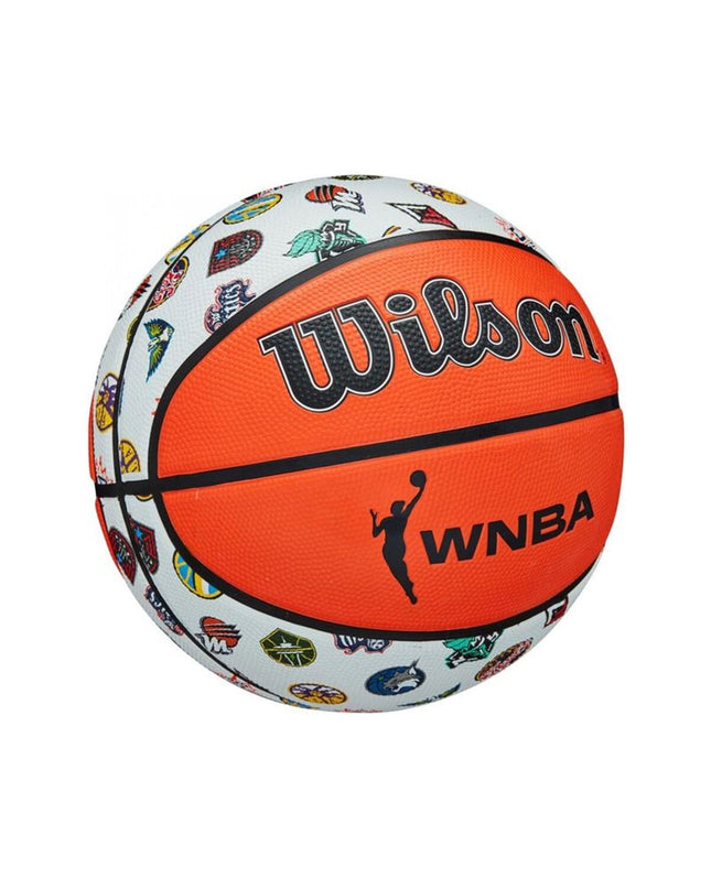 Wilson WNBA All Team basketball in dark orange, size 6, made of natural rubber, designed for indoor and outdoor play.
