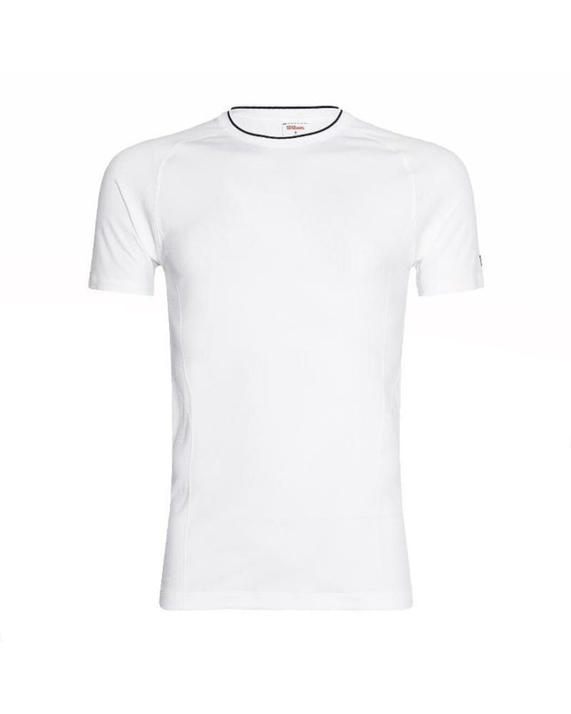 Wilson heren T-shirt met korte mouwen voor tennis, wit, sportief met ademende seamloze crew neck, geschikt voor padel en tennis.