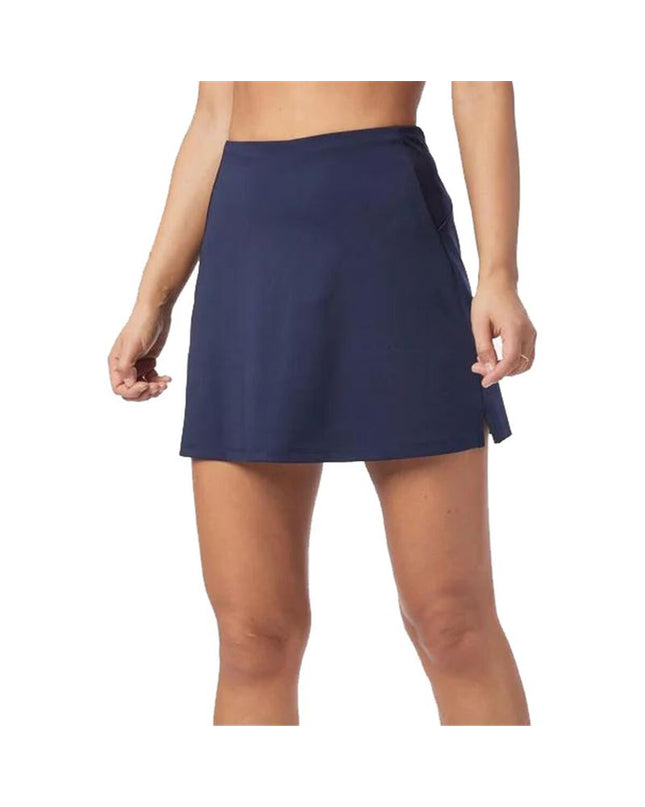 Wilson Team flat front blue padel skirt for tennis, lightweight and comfortable, with a sporty design perfect for outdoor play.