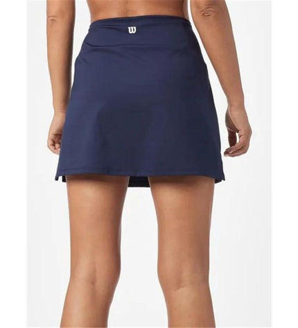 Wilson Team flat front blue tennis skirt, sport and outdoor apparel, lightweight fabric, flat waistband, suitable for tennis players.