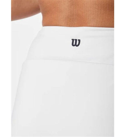 Wilson tennis sport skirt in white with flat front, designed for active outdoor play and comfortable movement.