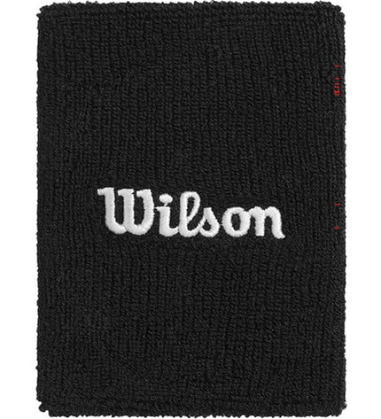 Wilson wide Terry sport armband for tennis, black fabric with adjustable strap and secure pocket for phone or accessories.