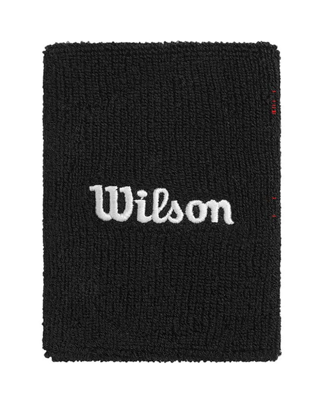 Wilson wide Terry sport armband for tennis, black fabric with adjustable strap and secure pocket for phone or accessories.