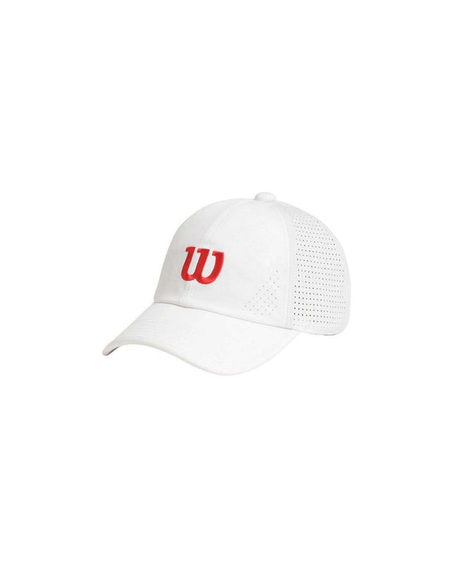Wilson Sportcap Active Perforated white tennis cap with breathable mesh for outdoor tennis activities.
