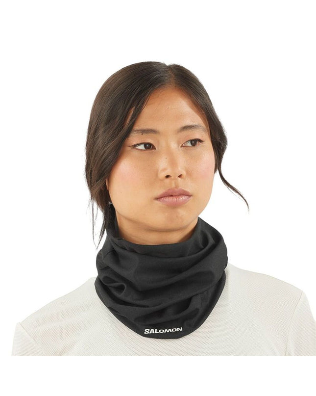 Salomon Cross NeckHead Tube in black, a versatile sport and outdoor neck warmer, suitable for camping and hiking activities.