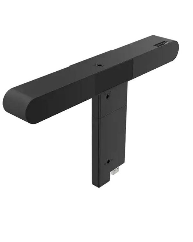 Lenovo 4XD1K97400 soundbar in black with sleek design, compact audio device for enhancing TV and home audio systems.