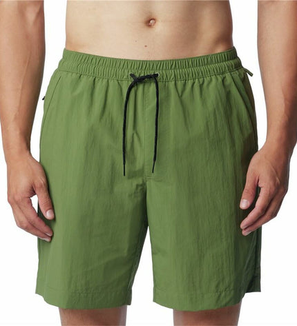 Columbia Summerdry men's swim shorts for water sports, lightweight outdoor swimwear with quick-dry fabric, blue and gray color.