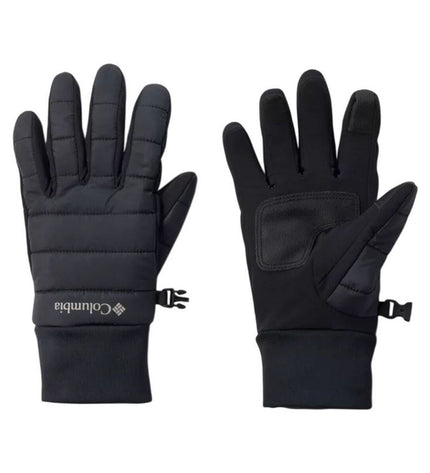 Columbia Powder Lite™ II black outdoor gloves, suitable for hiking and camping, showing close-up of black insulated gloves.