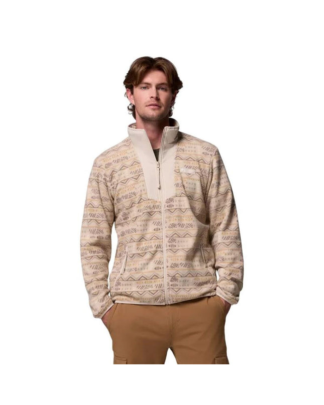 Columbia Sequoia Grove fleece lining for men's outdoor and camping gear, shown in beige with a close-up of the fabric texture.