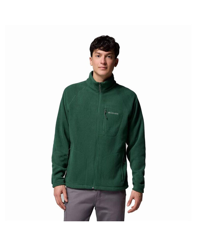 Columbia Fast Trek™ II men's fleece lining, shown in green, designed for outdoor activities and camping warmth.