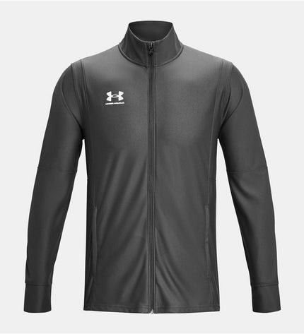 Gray Under Armour Challenger men's sports jacket, suitable for outdoor sports and football, with a lightweight, athletic design.