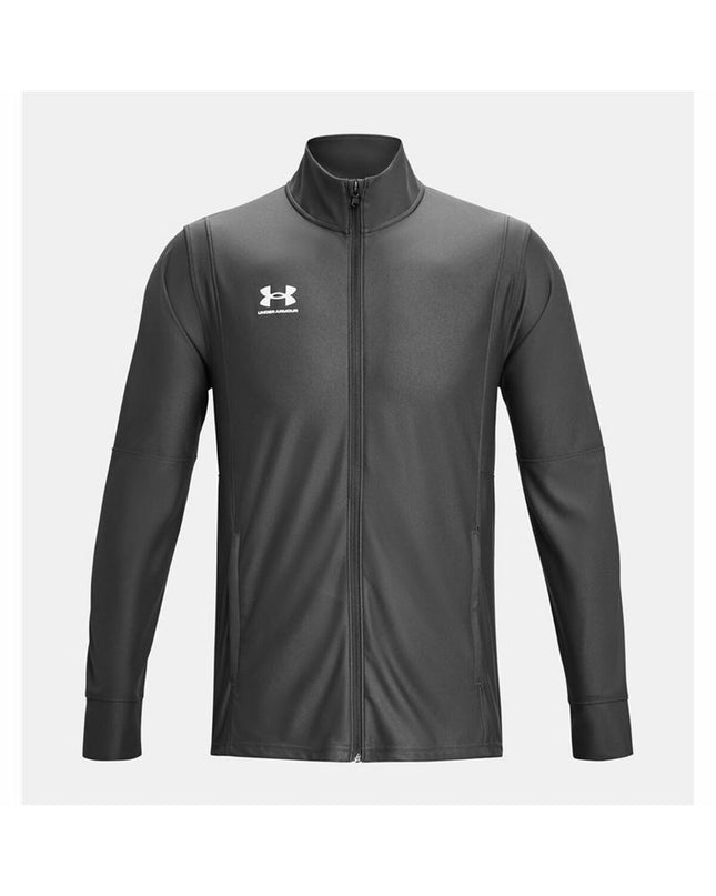 Gray Under Armour Challenger men's sports jacket, suitable for outdoor sports and football, with a lightweight, athletic design.