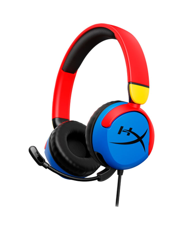 HyperX Cloud Mini gaming headset with microphone for plug-and-play use on consoles, featuring comfortable ear cups and adjustable headband.